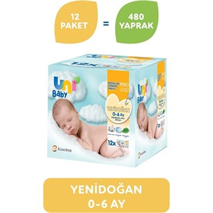 Uni Baby Yenidoğan Islak Mendil 12'li 480 Yaprak