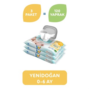 Uni Baby Yenidoğan Islak Pamuk Mendil 3'lü 40'lı