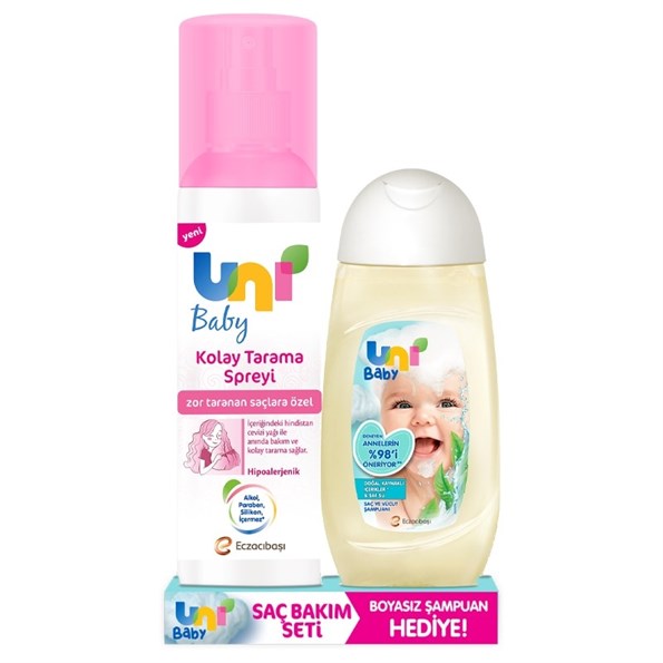 Uni Baby Kolay Tarama Spreyi 200 ml + Saç ve Vücut Şampuanı 200 m